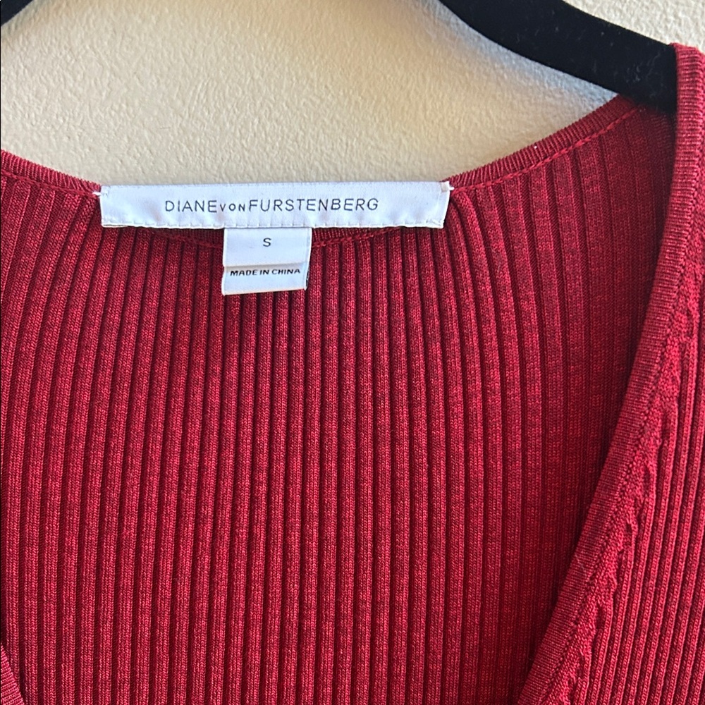 Diane Von Furstenberg Red Ribbed Long Sleeve Dress